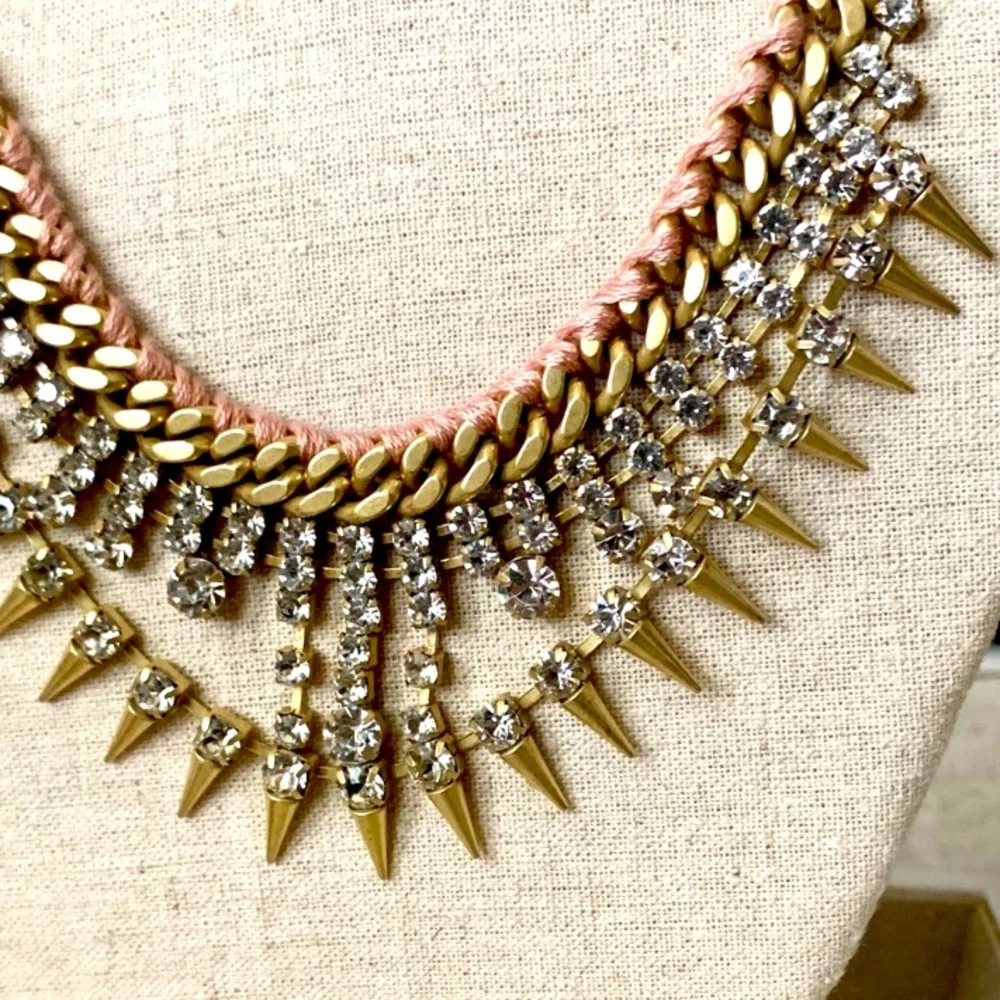 Stella & Dot | Vintage Gold Peach Rhinestone Spike Statement Necklace Re… - Picture 10 of 13